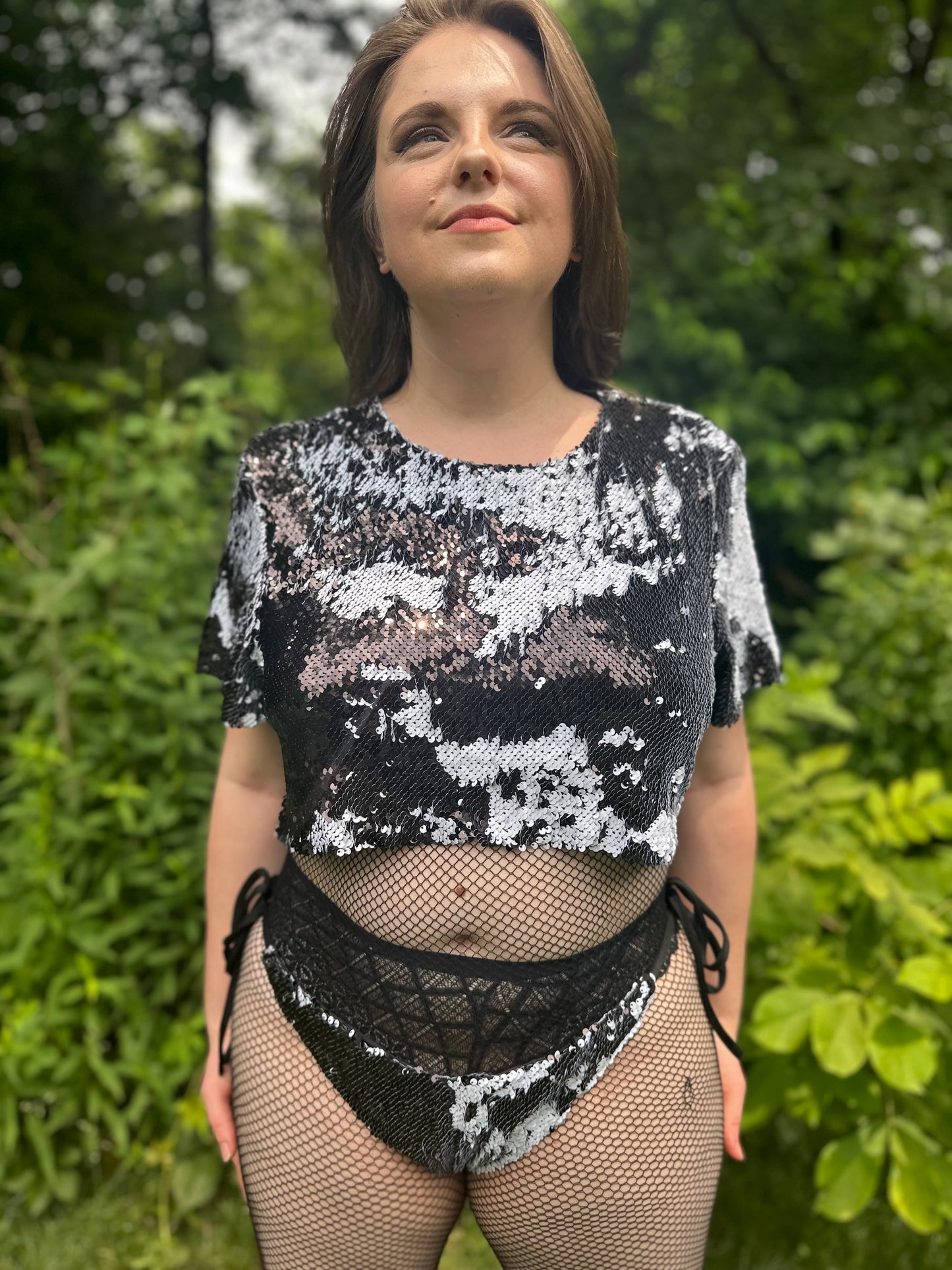 Starstruck Sequin Crop Top in Black & White