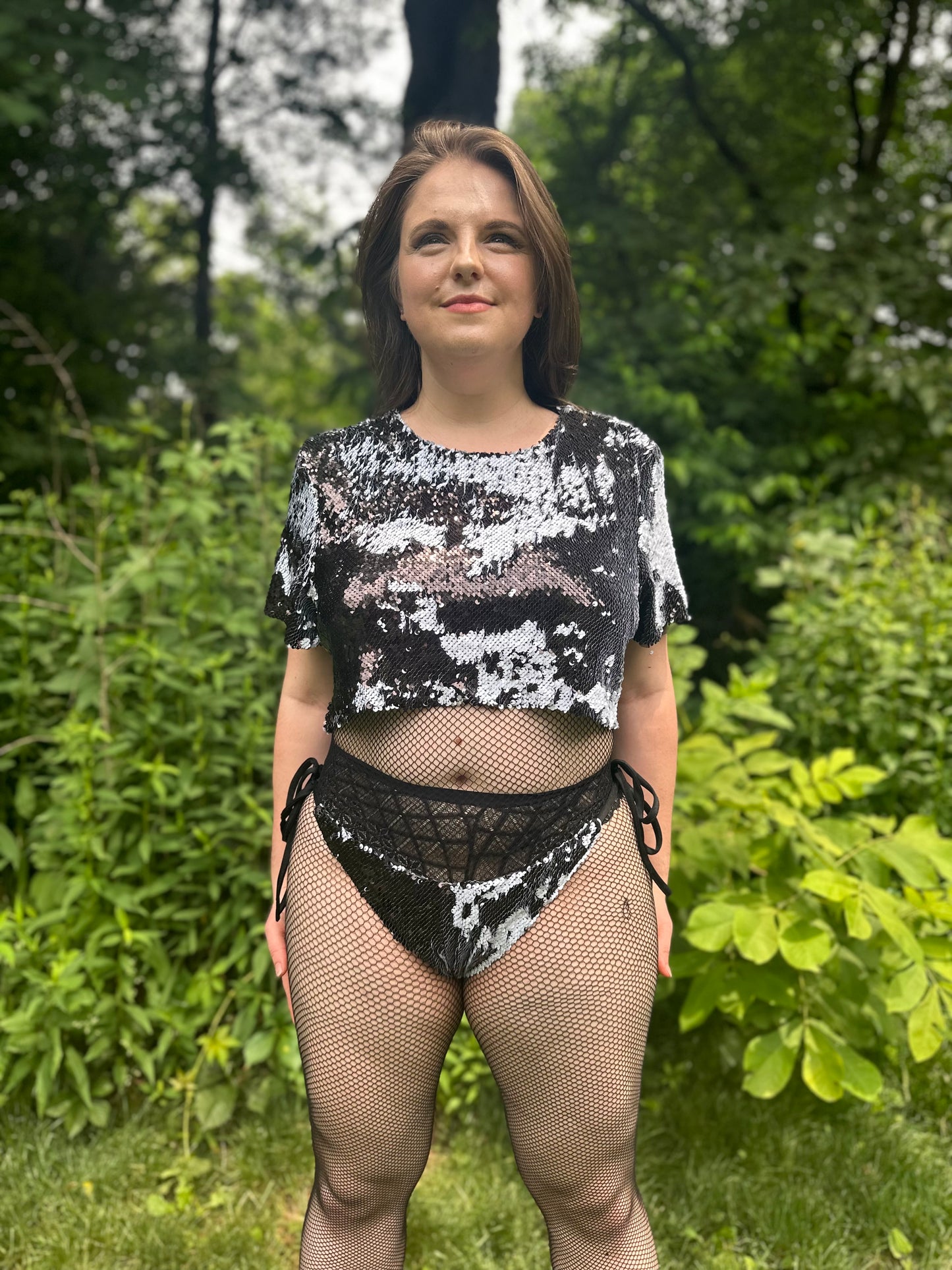 Starstruck Sequin Crop Top in Black & White
