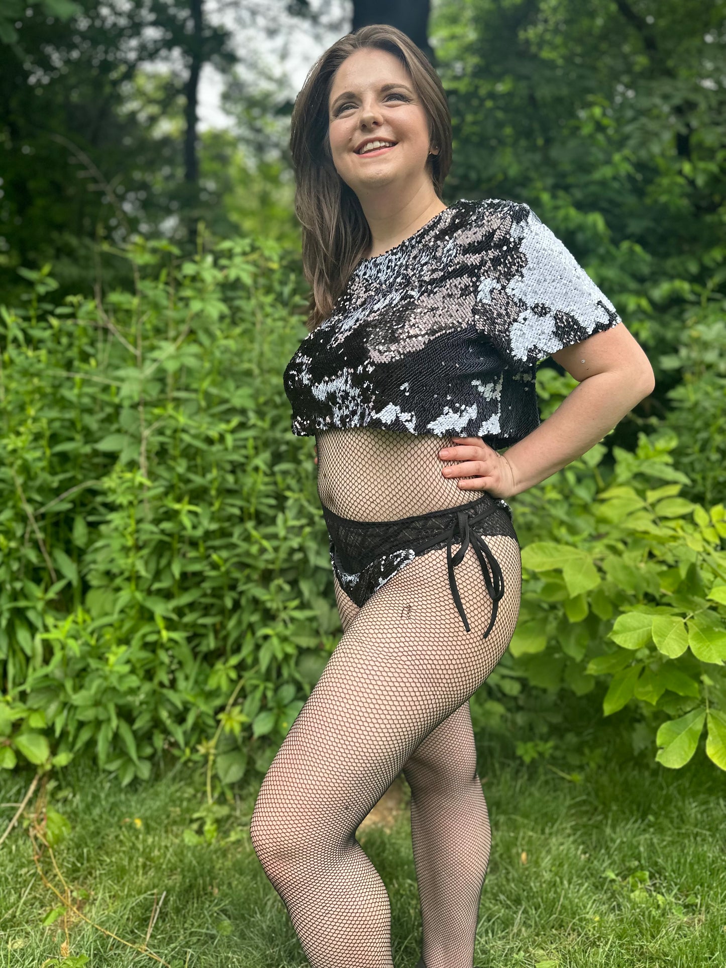 Starstruck Sequin Crop Top in Black & White