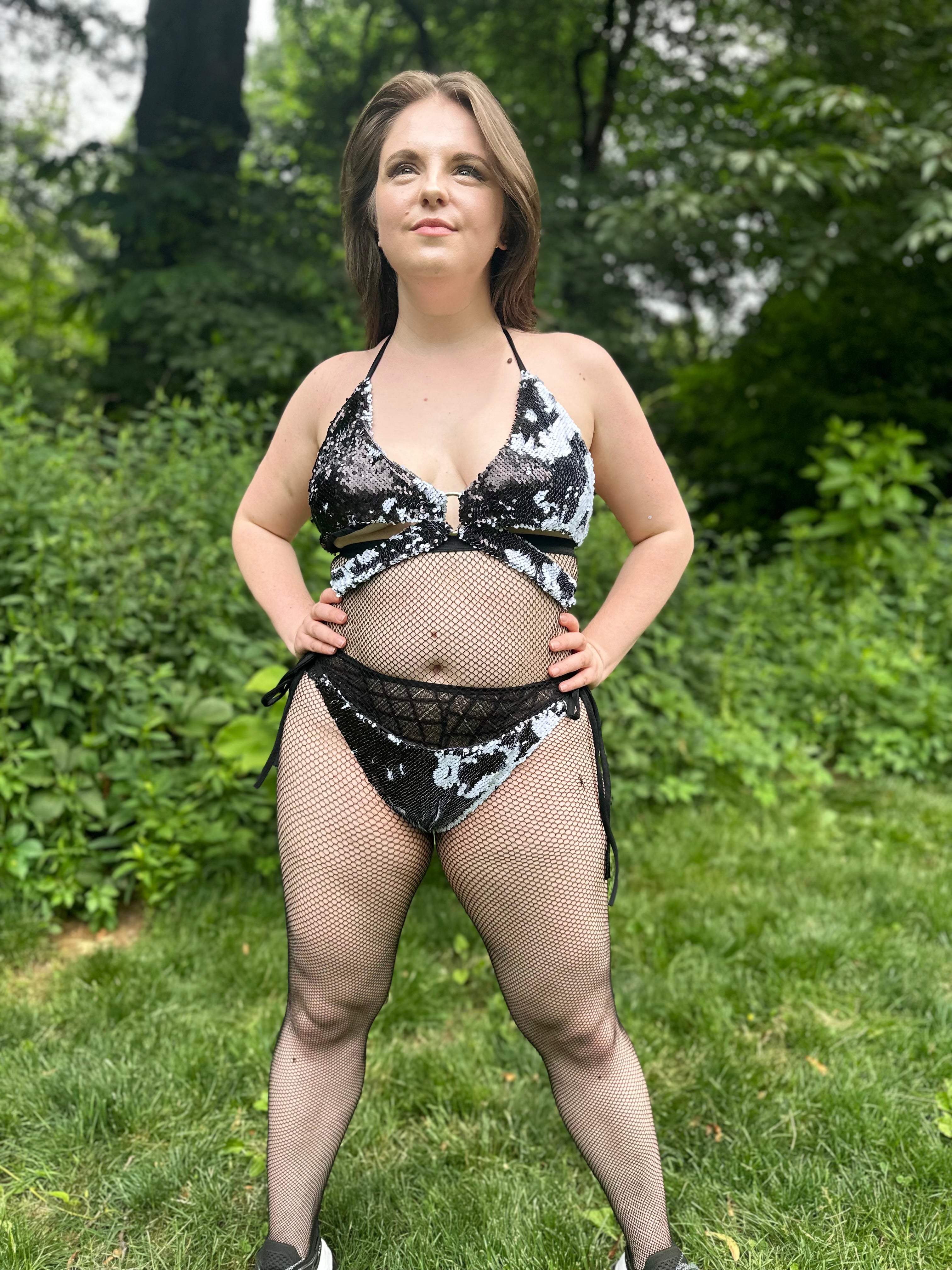 Starstruck Sequin Bikini Top in Black & White