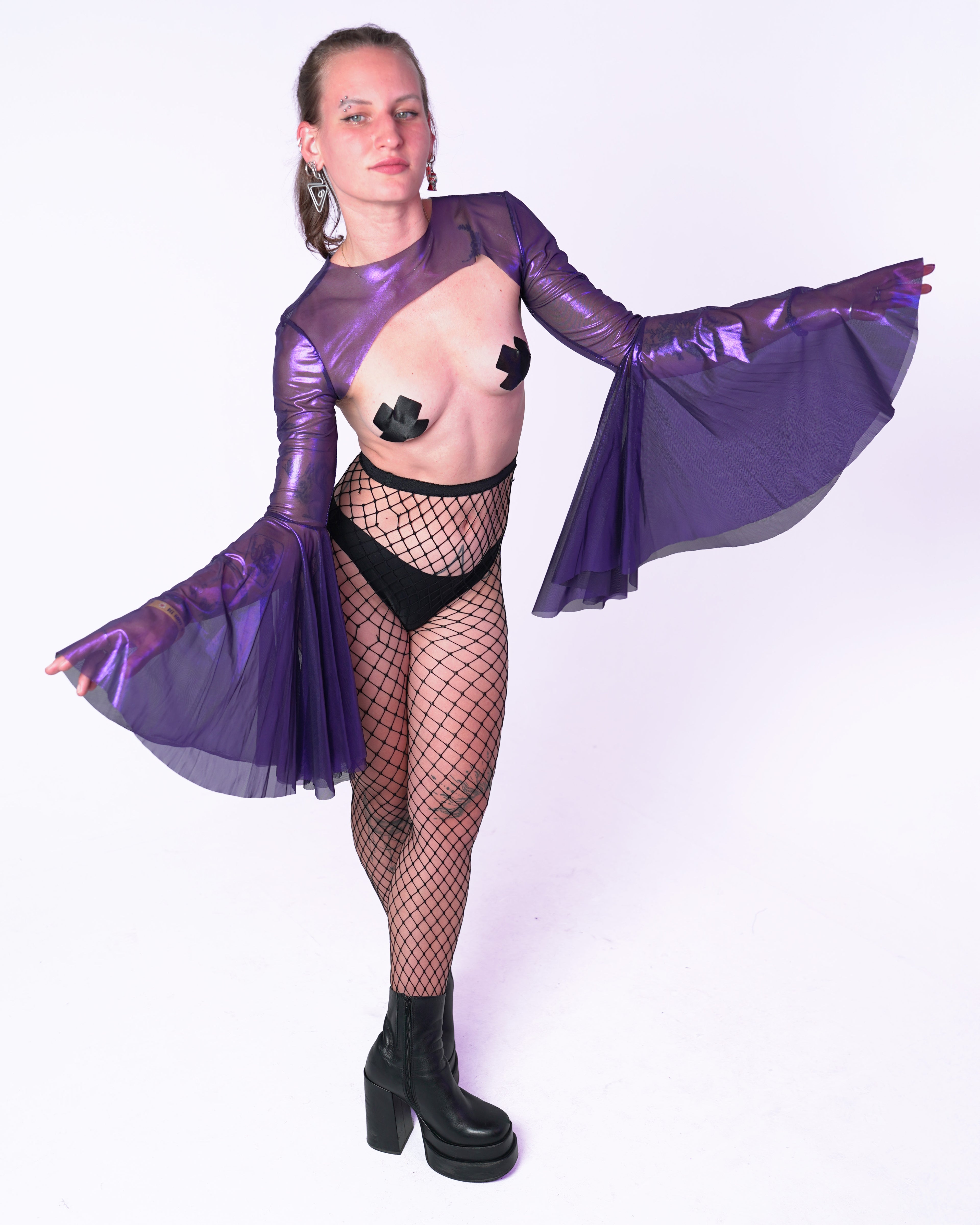 Stardust Mesh Bell Sleeve Shrug