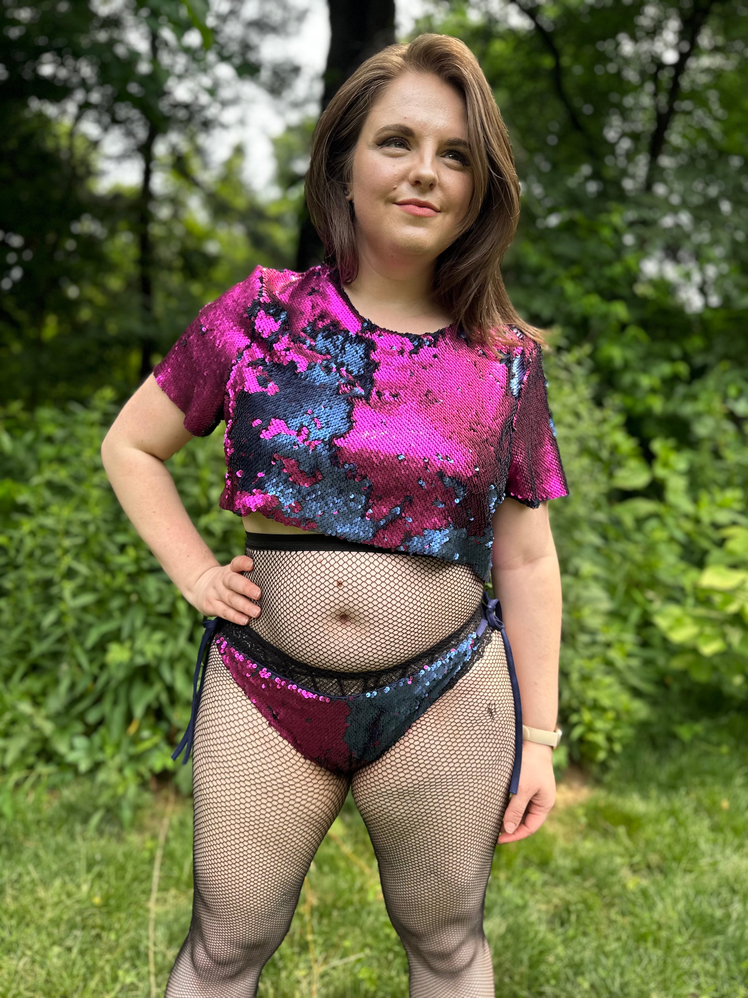 Starstruck Sequin Crop Top in Magenta & Navy