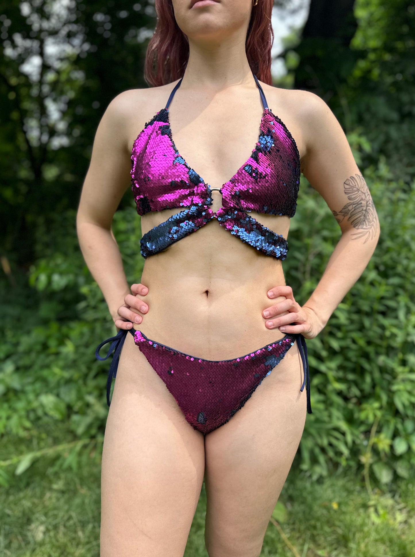 Starstruck Sequin Bikini Top in Magenta & Navy