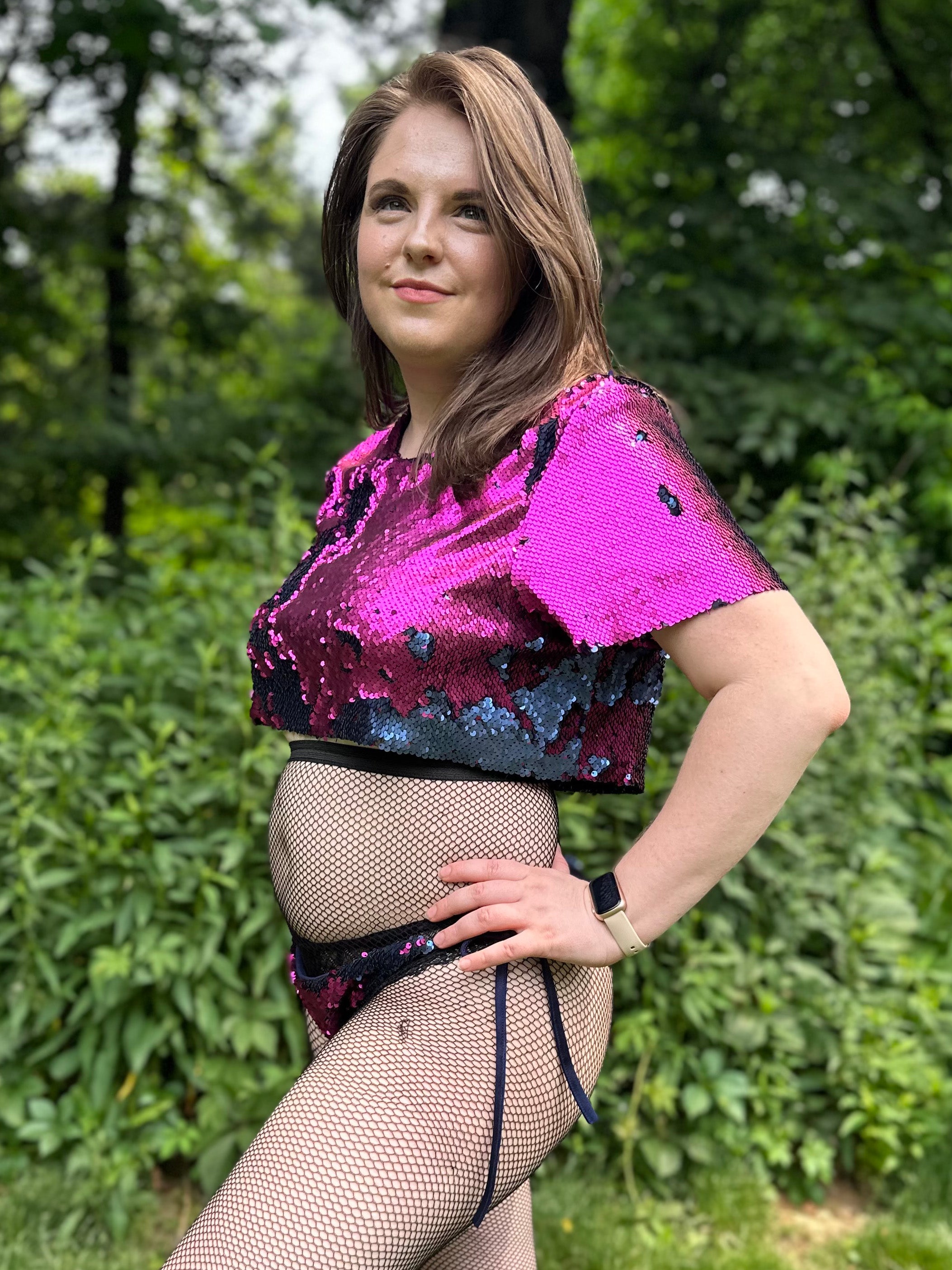 Starstruck Sequin Crop Top in Magenta & Navy