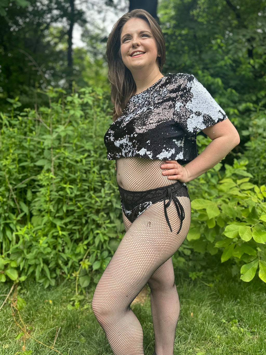 Starstruck Sequin Crop Top in Black & White