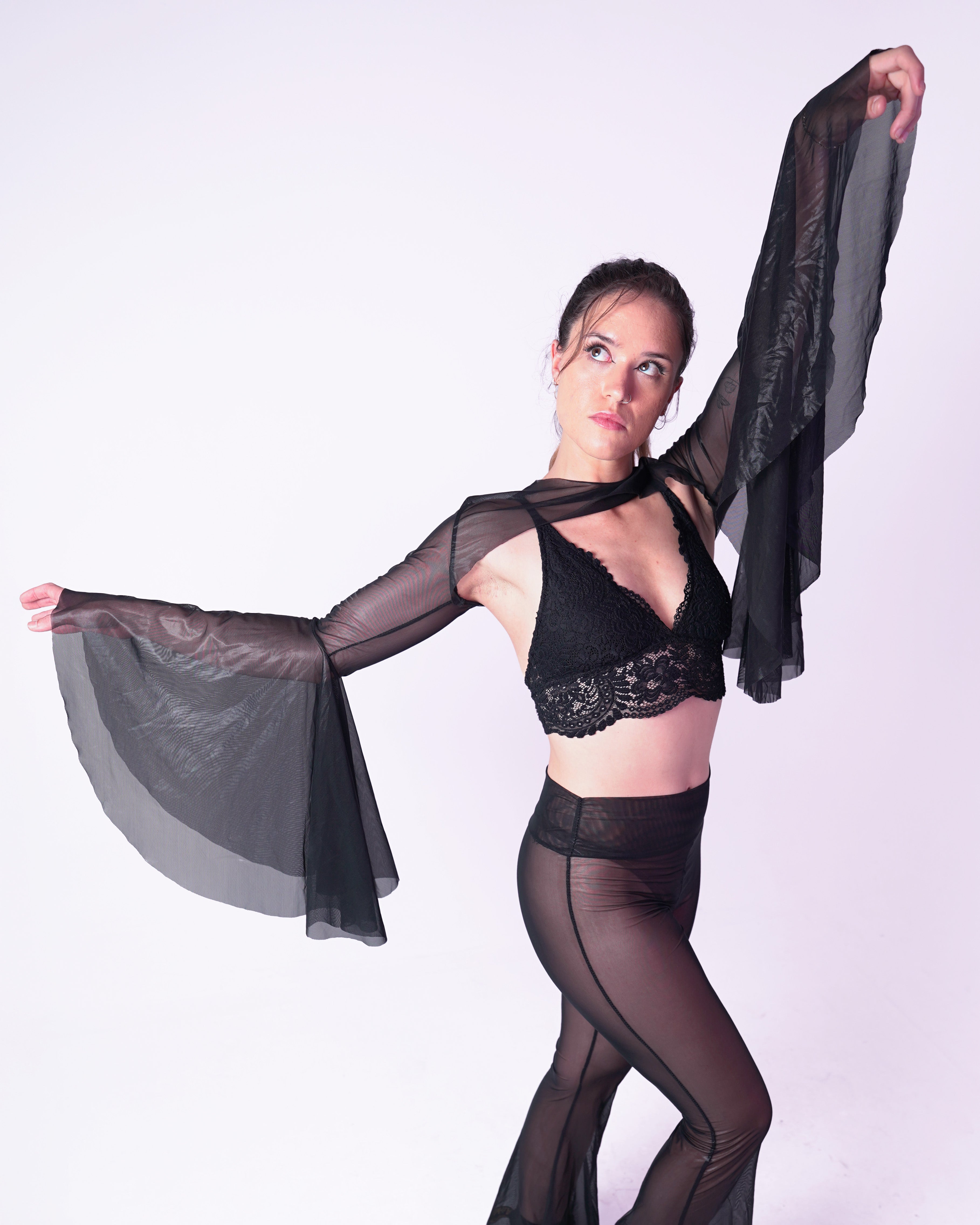 Stardust Mesh Bell Sleeve Shrug