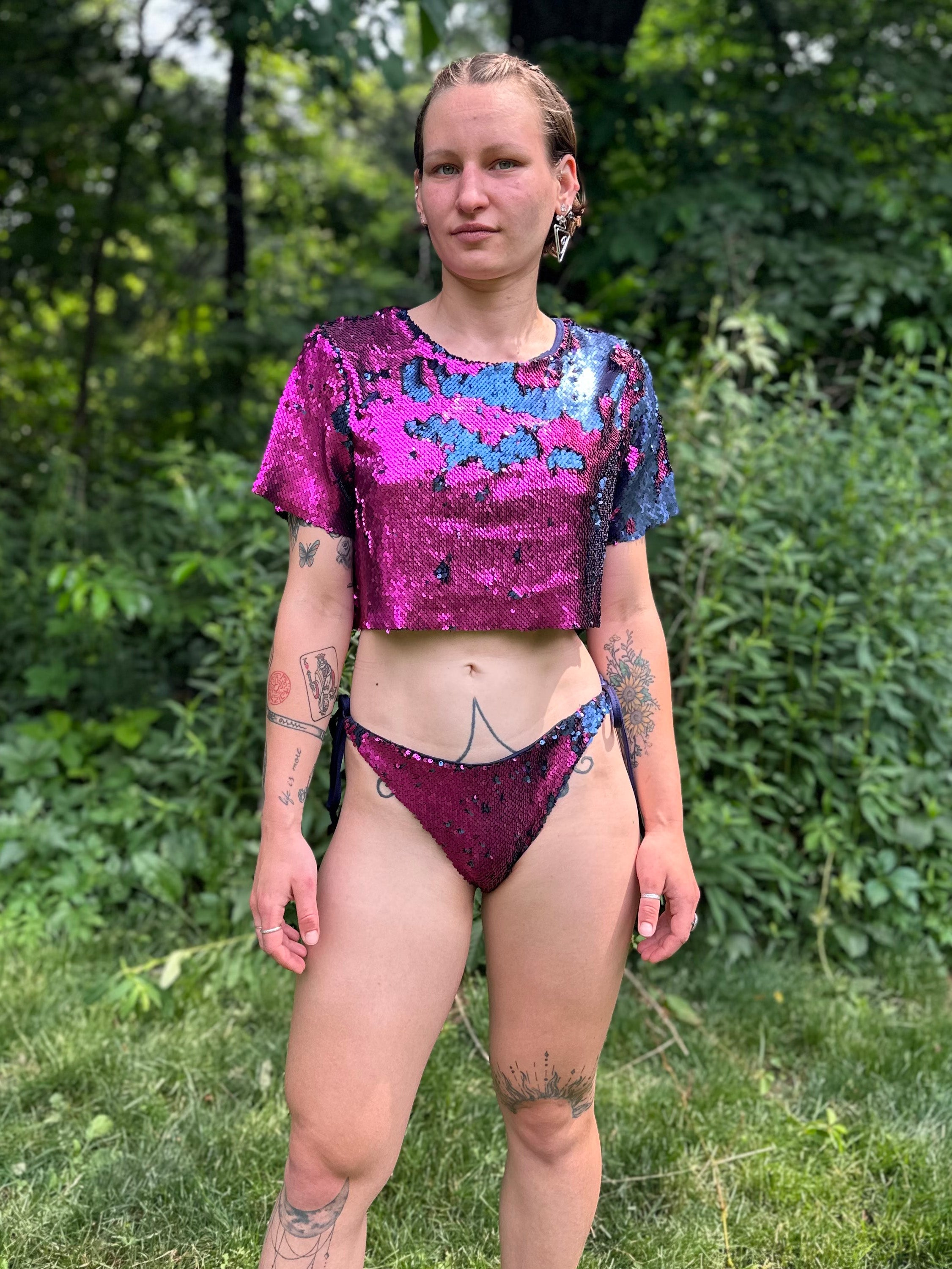 Starstruck Sequin Crop Top in Magenta & Navy