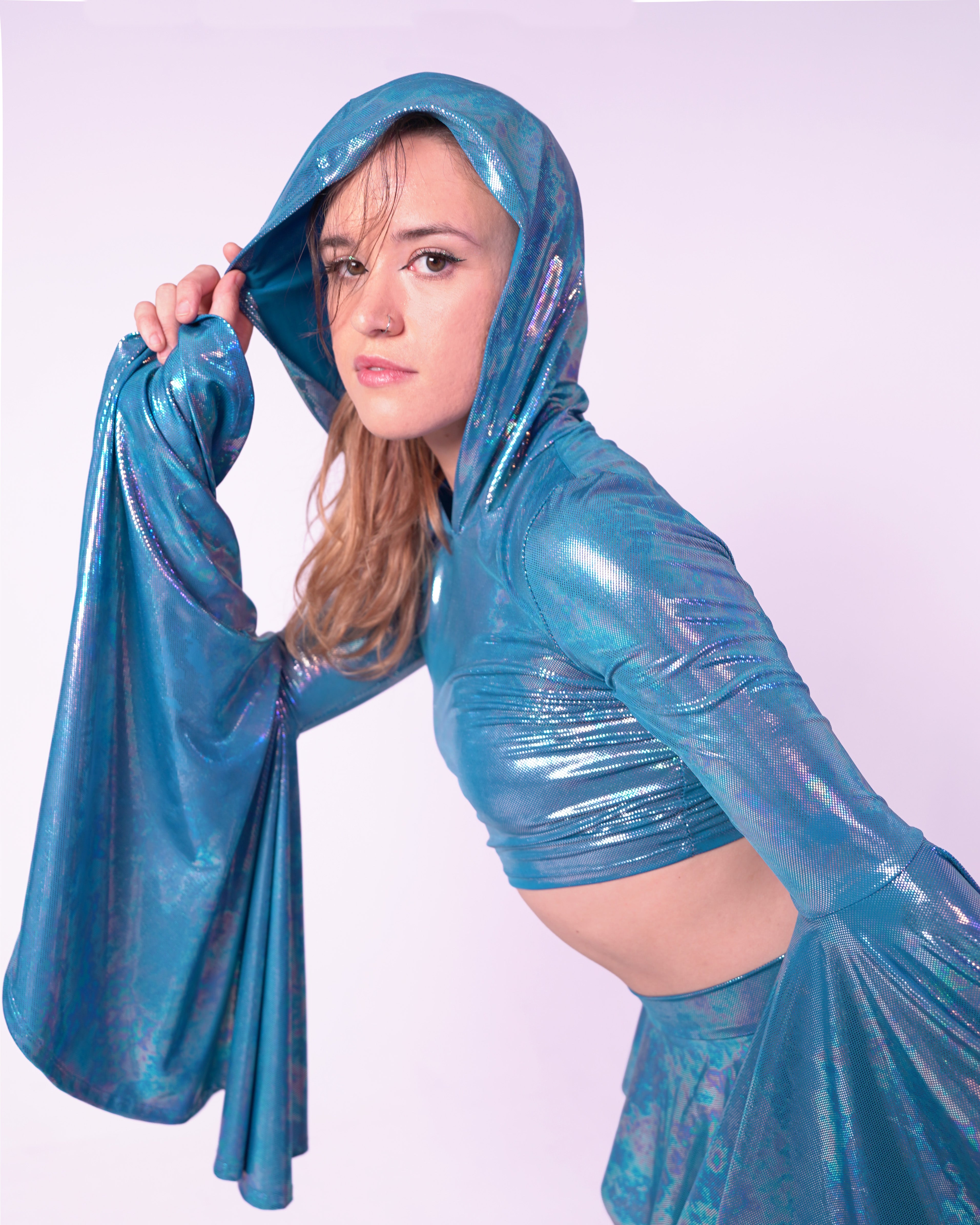 Moonbeam Hooded Bell Sleeve Crop Top