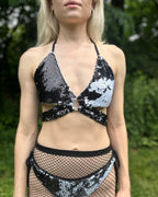 Starstruck Sequin Bikini Top in Black & White