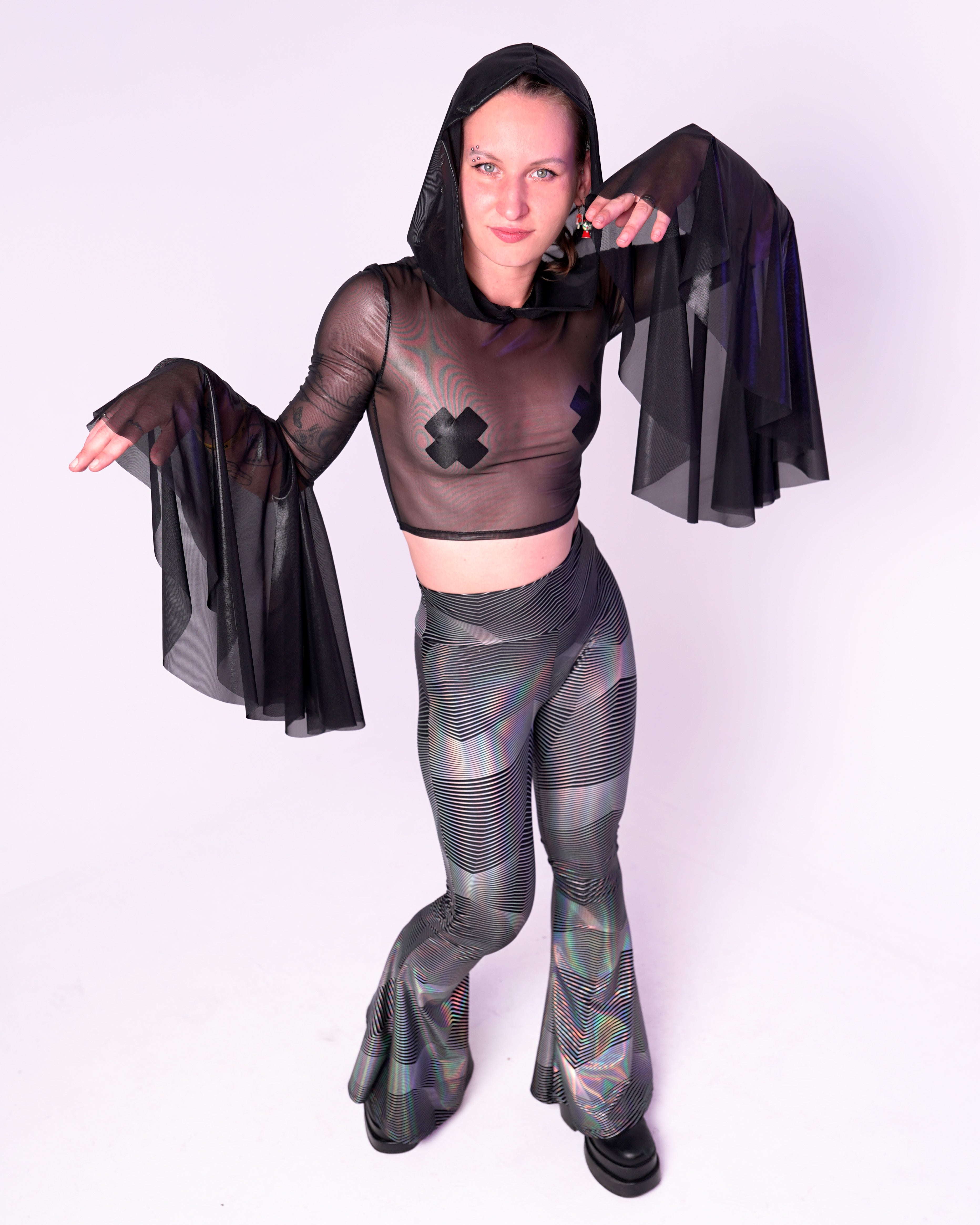 Stardust Hooded Mesh Crop-Top