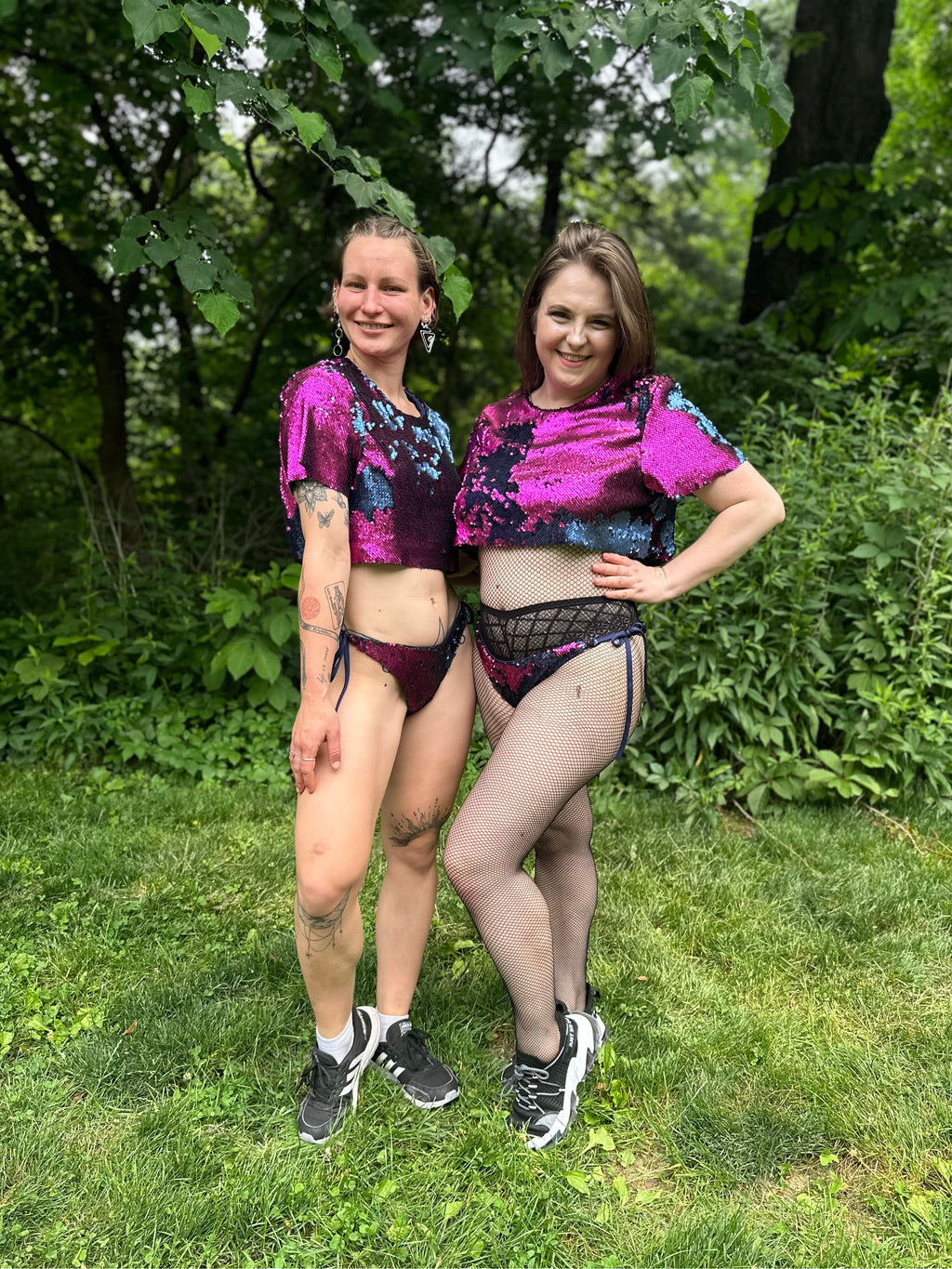 Starstruck Sequin Crop Top in Magenta & Navy
