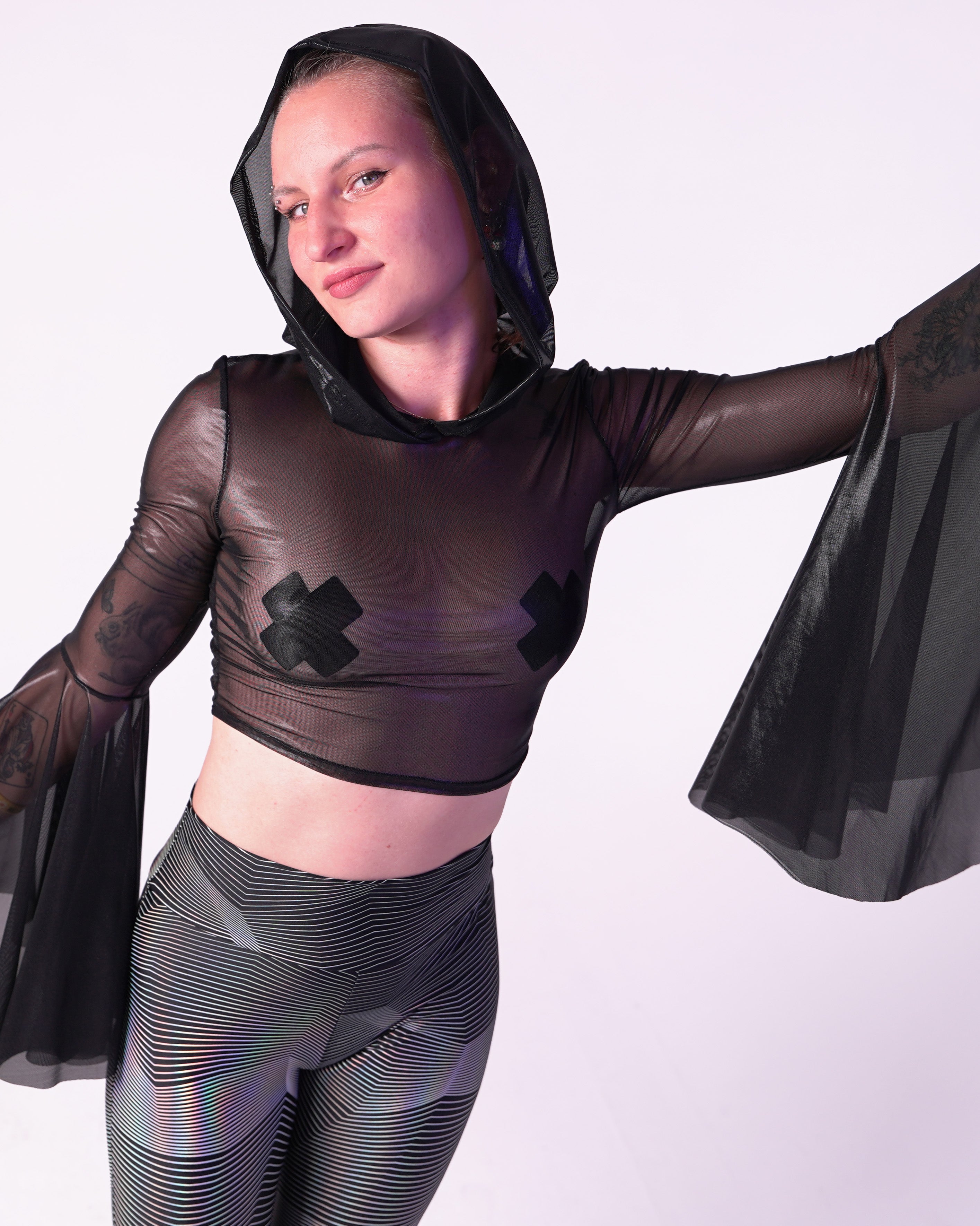 Stardust Hooded Mesh Crop-Top