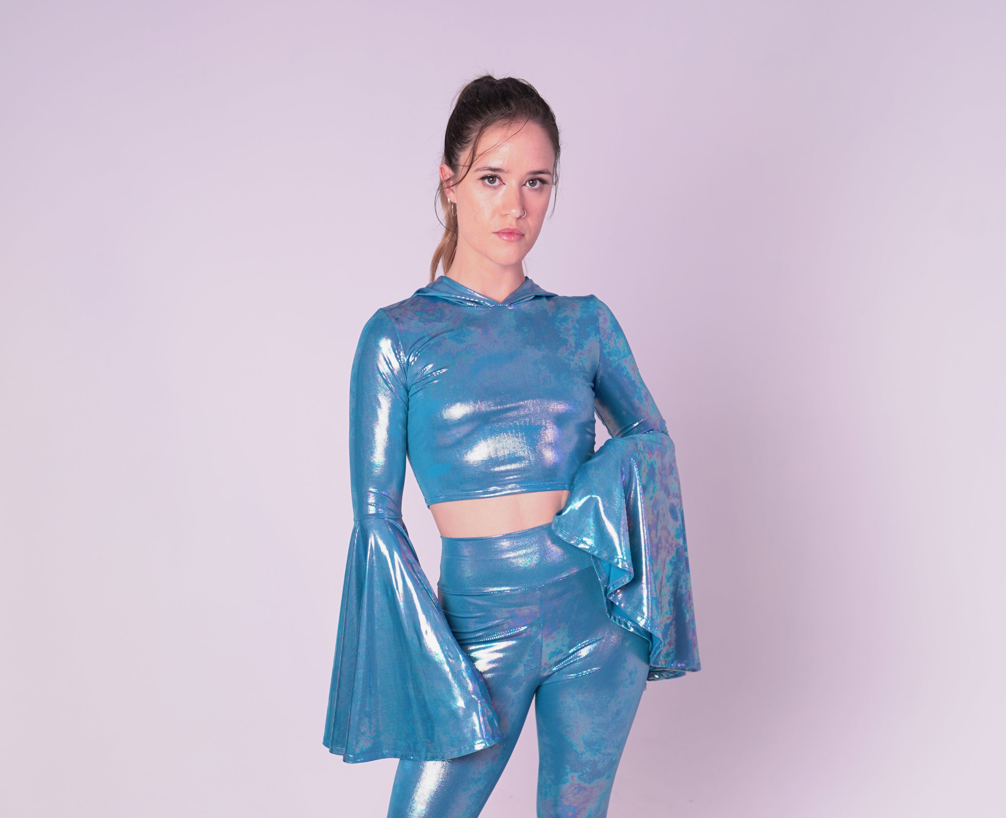 Moonbeam Hooded Bell Sleeve Crop Top