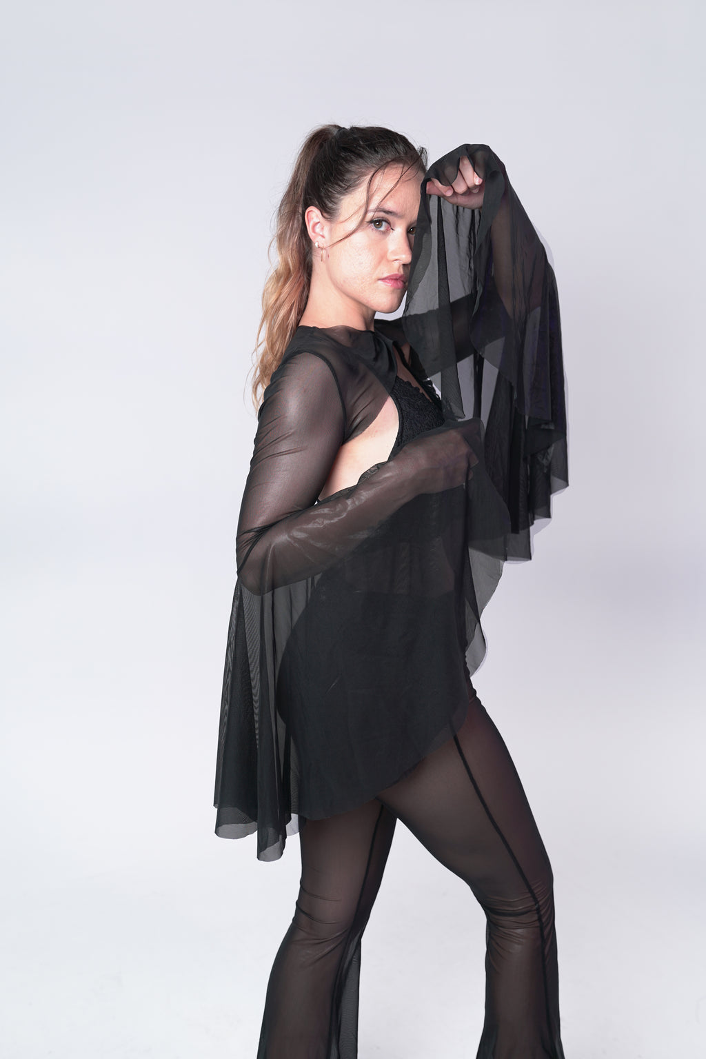 Stardust Mesh Bell Sleeve Shrug