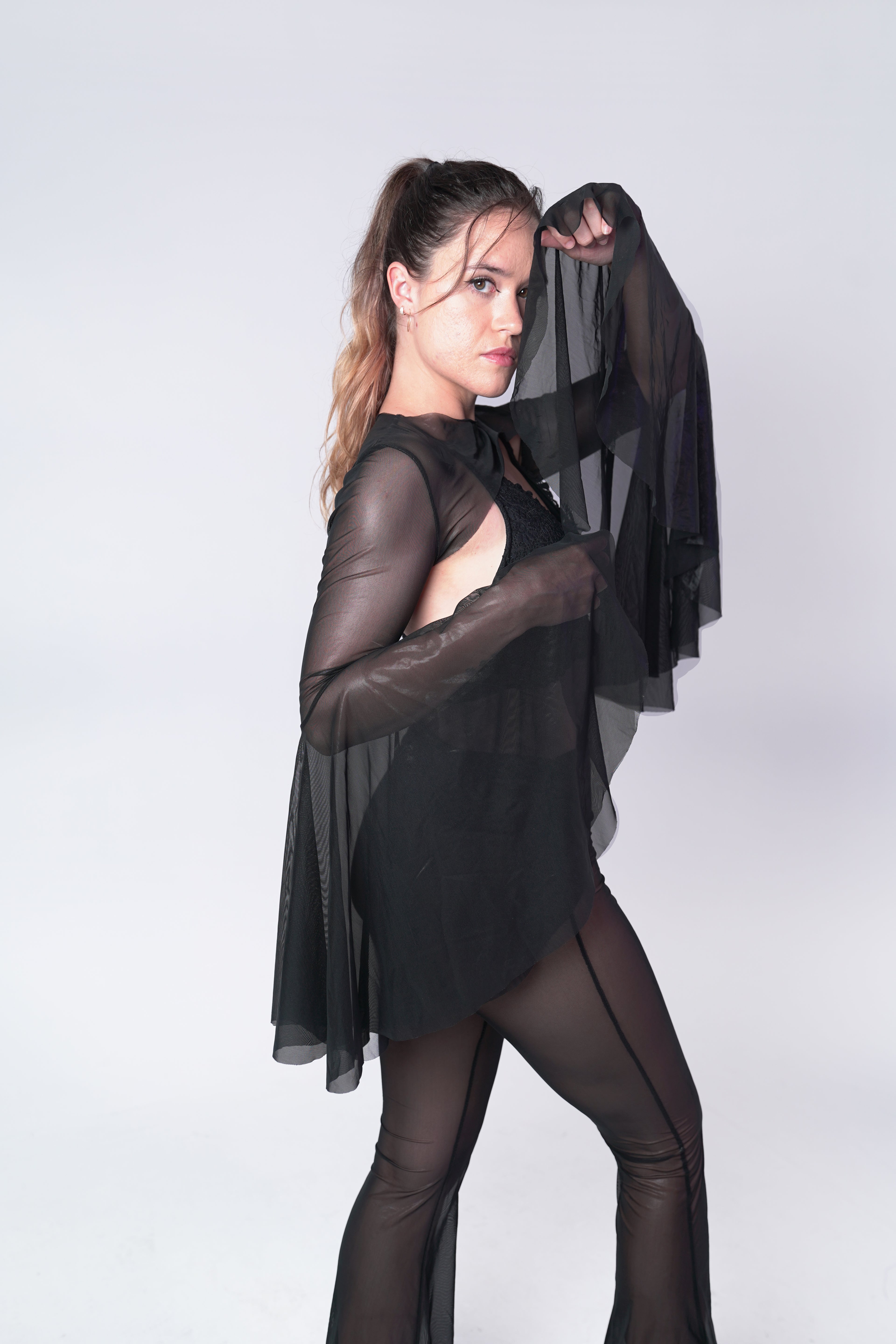 Stardust Mesh Bell Sleeve Shrug