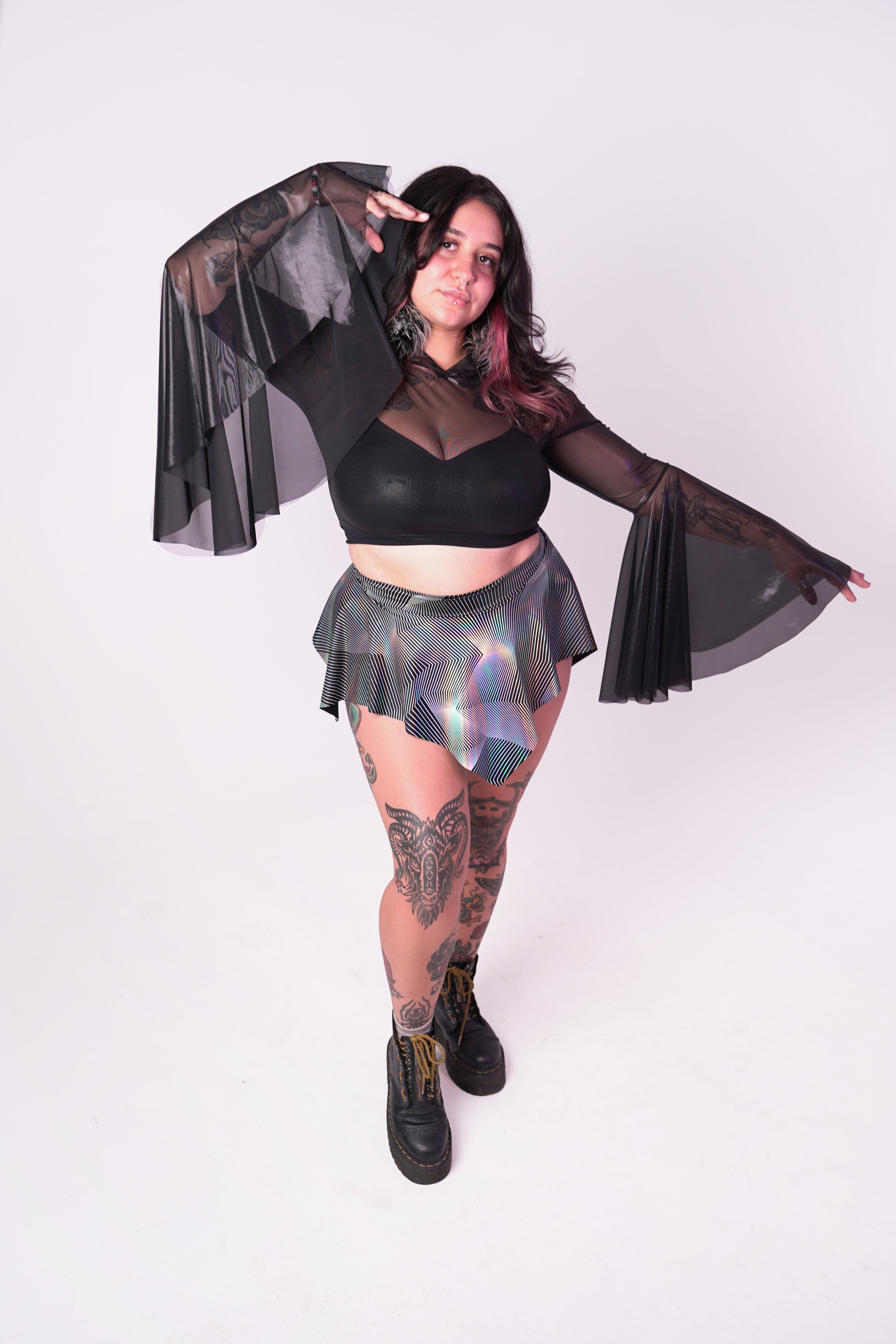 Stardust Hooded Mesh Crop-Top