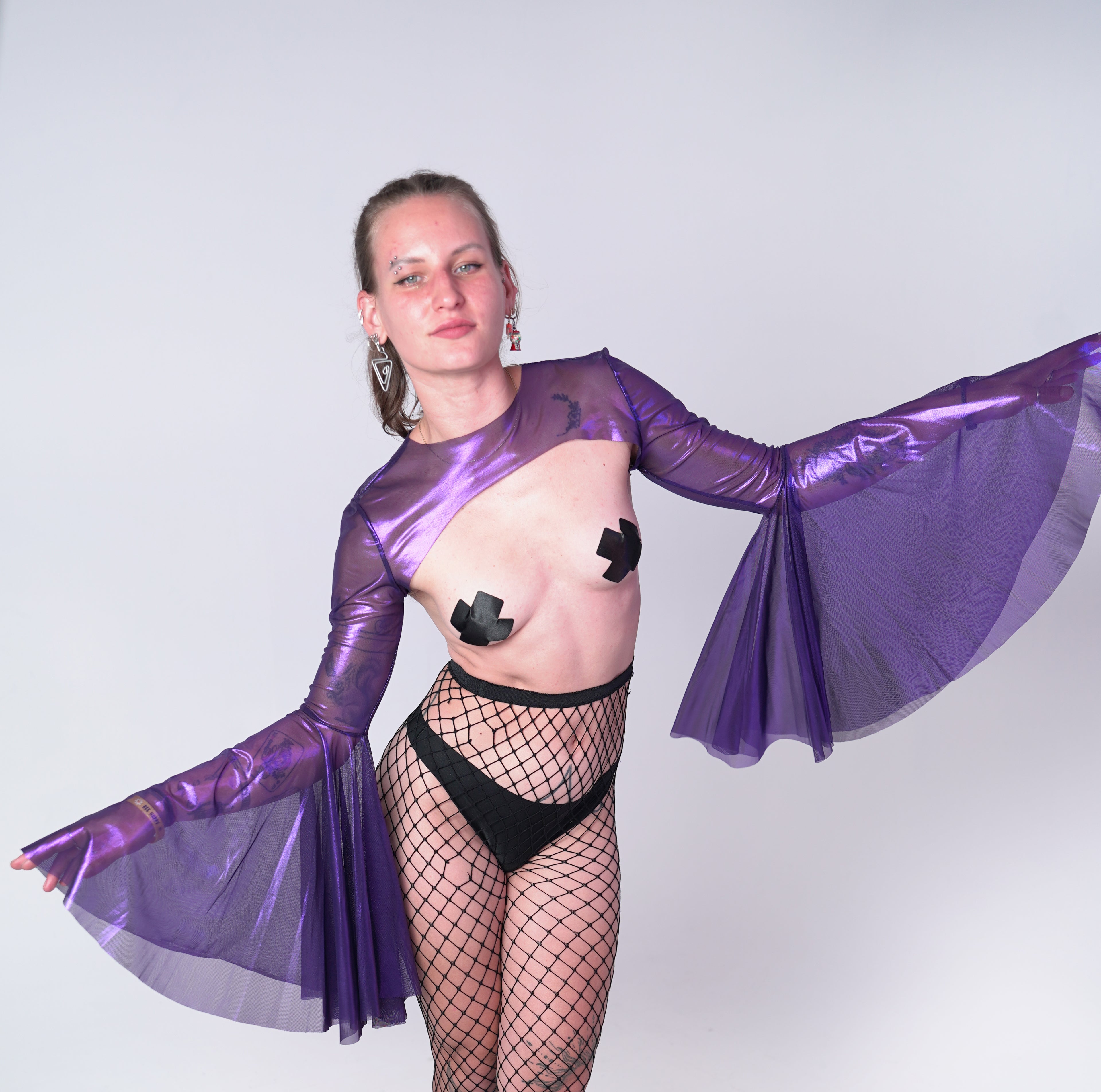 Stardust Mesh Bell Sleeve Shrug