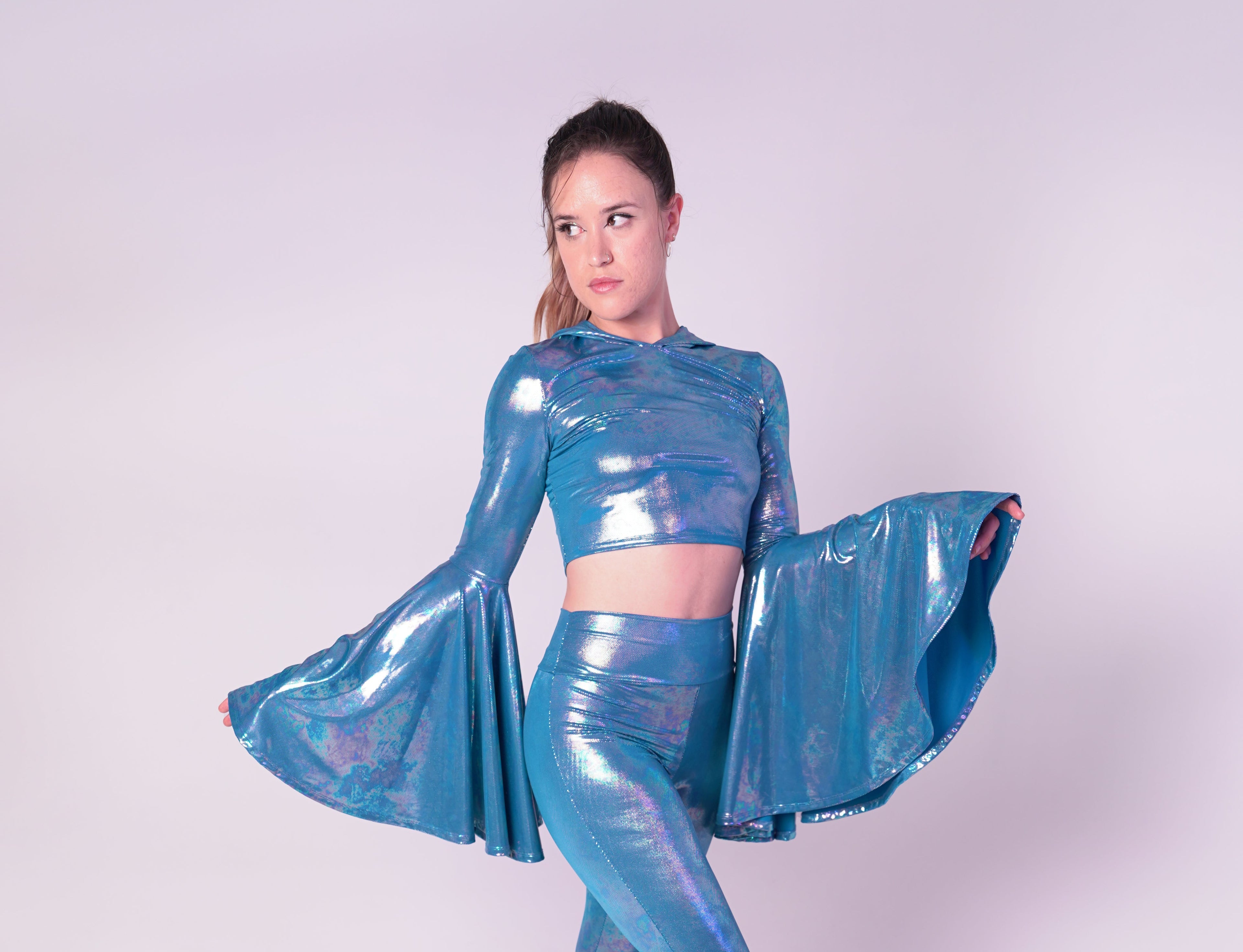 Moonbeam Hooded Bell Sleeve Crop Top